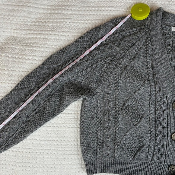 Madewell Cardigan S Cable Knit Cropped Wool Blend Gray Silver Fisherman Preppy - Picture 16 of 16